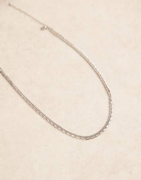 ASOS DESIGN mixed chain 2 pack necklace in silver - view 2