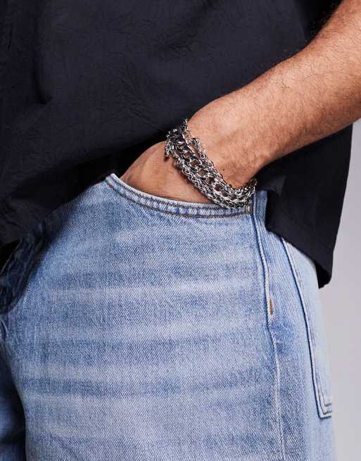 ASOS DESIGN mixed chain 3 pack bracelets in silver  