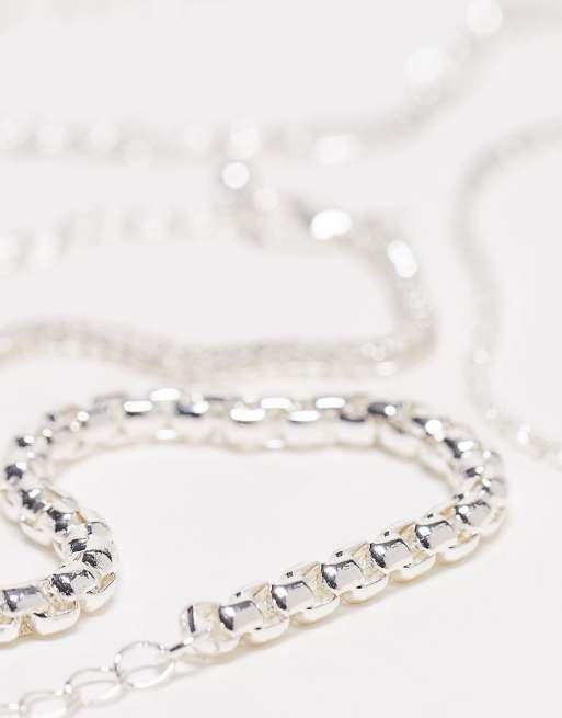 ASOS DESIGN mixed chain 5 pack bracelet in silver  , 4 of 4