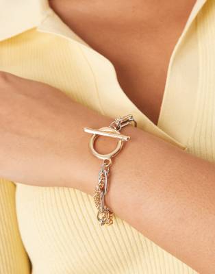 mixed chain bracelet with t-bar detail in mixed metals-Multi