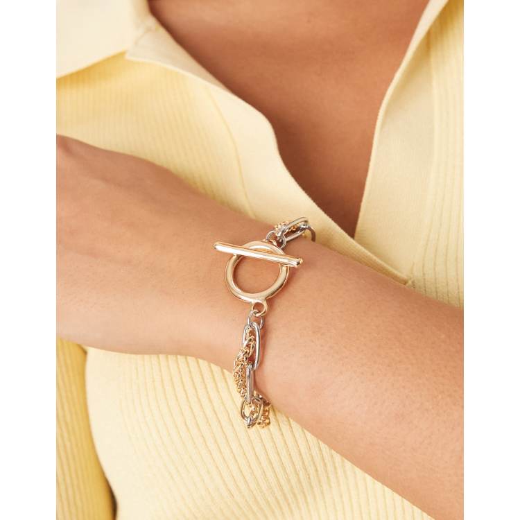アクセサリー US Exclusive T-Bar Anchor Chain Bracelet ASOS DESIGN mixed chain bracelet with t-bar detail in mixed