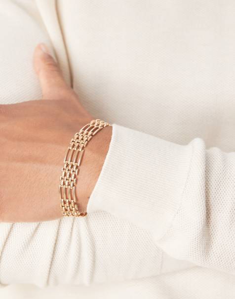 ASOS DESIGN mixed chain watch strap in gold tone - view 1