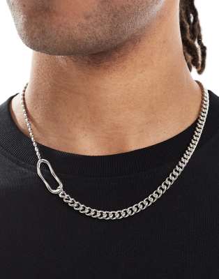 Asos Design Mixed Chain With Molten Link Necklace In Silver