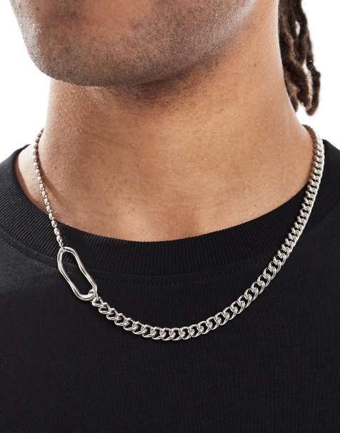 ASOS DESIGN mixed chain with molten link necklace in silver tone - view 1