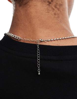 Asos Design Mixed Chain With Molten Link Necklace In White