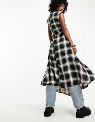 ASOS DESIGN mixed check asymmetric midi dress
