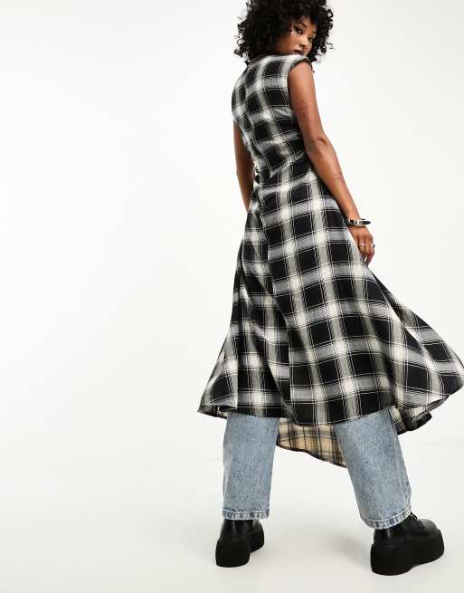 ASOS DESIGN mixed check asymmetric midi dress