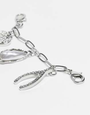 Asos Design Mixed Design Chain Charms For Shoes And Accessories In Silver