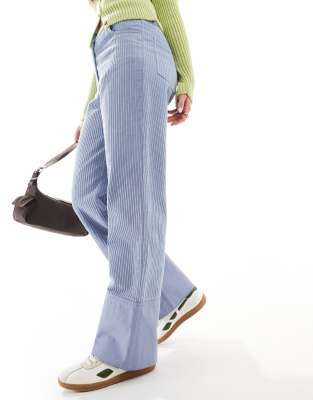 mixed fabric cord pants in blue