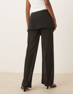 Asos Design Mixed Fabric Mesh Pants With Tie Side Skirt In Brown