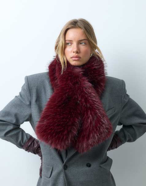 ASOS DESIGN mixed faux fur pull through scarf in burgundy - view 1