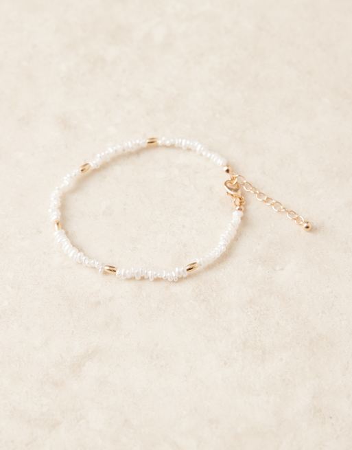 ASOS DESIGN mixed faux pearl anklet with gold beads