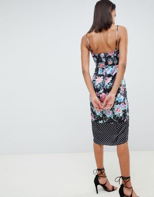 floral polka dot mix midi dress