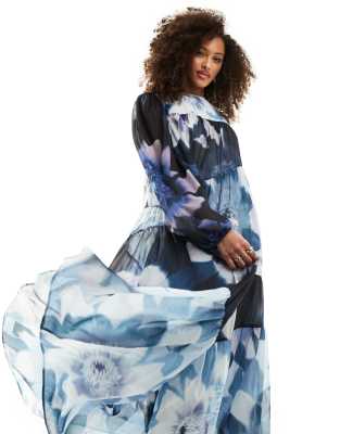 Ayanna Mint Floral Print Smock Dress