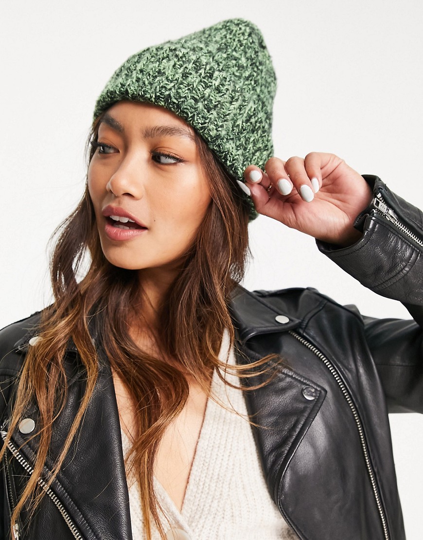 ASOS DESIGN mixed knit rib beanie in black and green-Multi