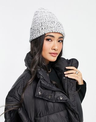 ASOS DESIGN mixed knit rib beanie in black and white