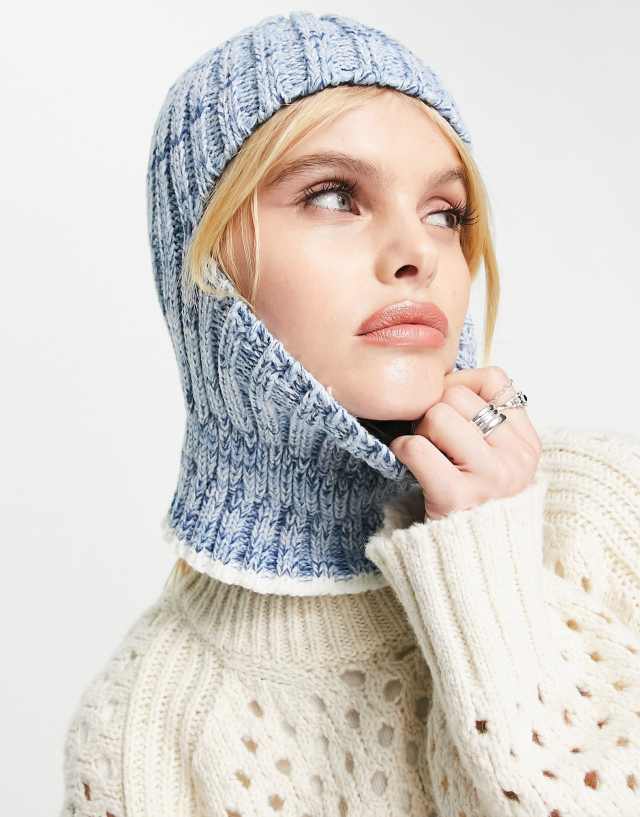 ASOS DESIGN mixed knit snood beanie in blue