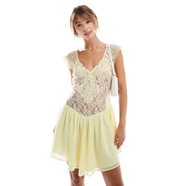 Yellow lace shops dress asos