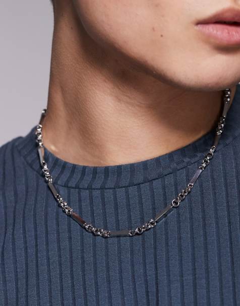 ASOS DESIGN mixed link box chain necklace in silver tone - view 1
