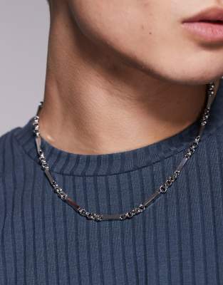 ASOS DESIGN mixed link box chain necklace in silver