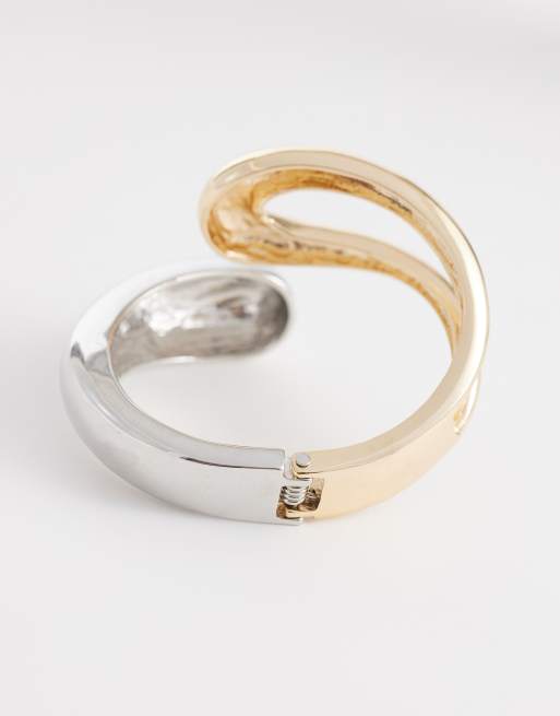 ASOS DESIGN mixed metal cuff bracelet in gold and silver  tone, 3 of 3