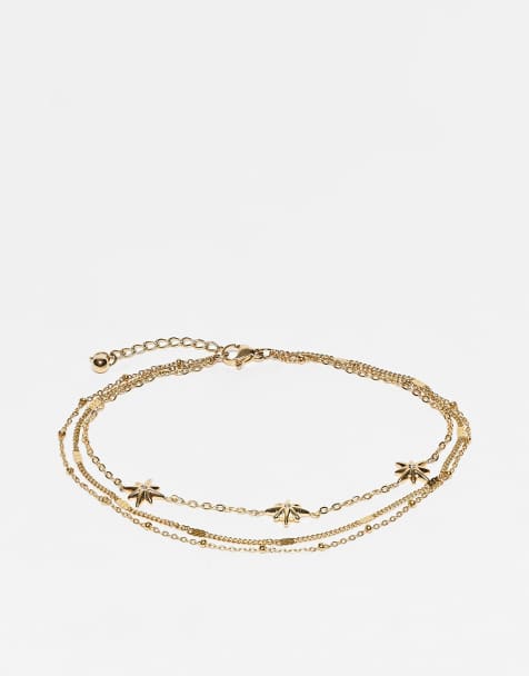 ASOS DESIGN mixed pack of 3 stainless steel anklets with star detail in gold tone - view 1