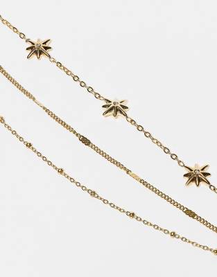 Asos Design Mixed Pack Of 3 Stainless Steel Anklets With Star Details
