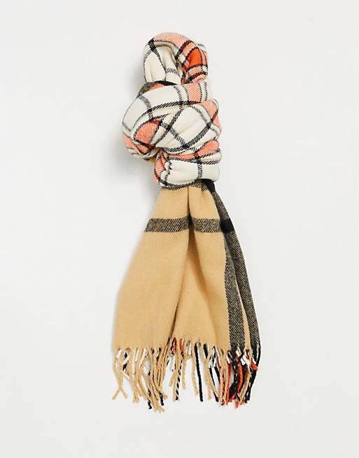 ASOS DESIGN mixed plaid scarf with tassels