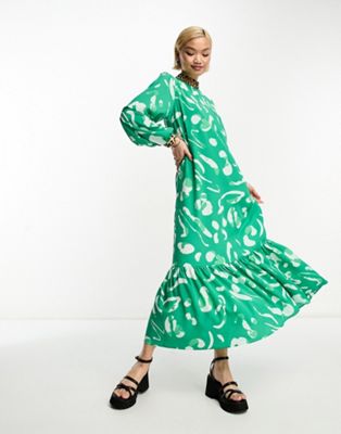 ASOS DESIGN mixed print high neck smock maxi dress in green abstact print - ASOS Price Checker