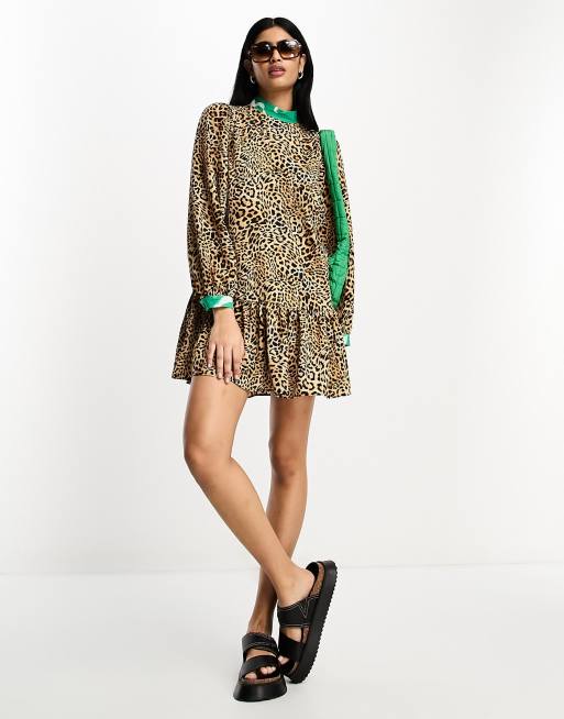 Asos green leopard outlet dress