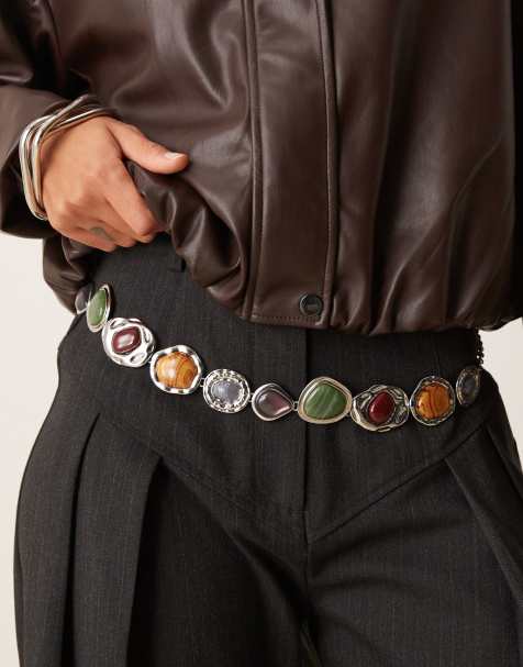 ASOS DESIGN mixed resin chain belt in silver - view 1