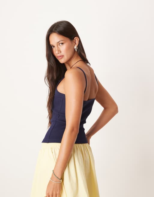 ASOS DESIGN mixed rib cami vest in navy, 4 of 4