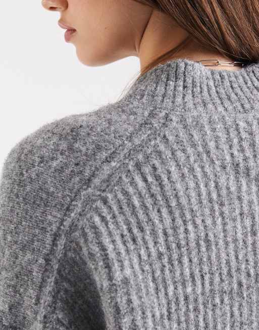 ASOS DESIGN fisherman mixed rib knit v neck sweater in gray 
