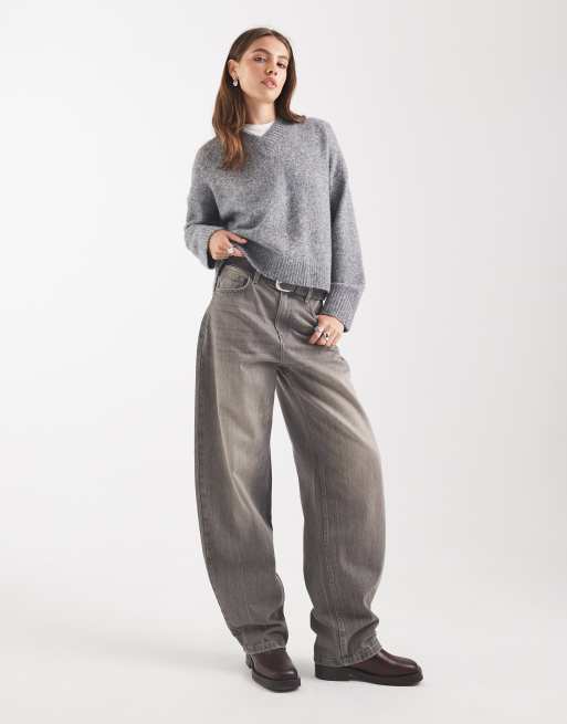 ASOS DESIGN fisherman mixed rib knit v neck sweater in gray 