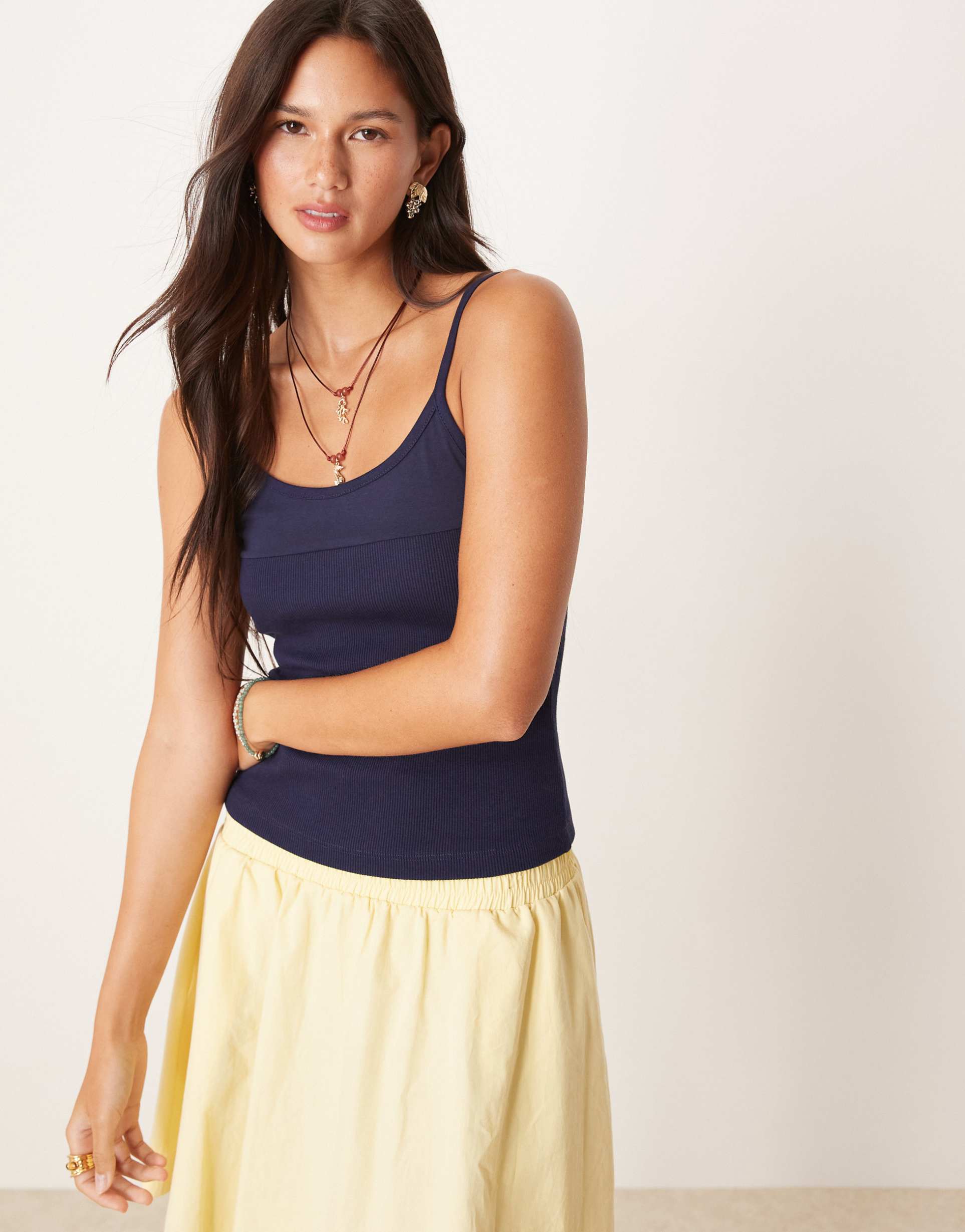 asos design mixed ribbed cami tank top in navy