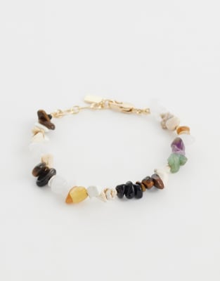Asos Design Mixed Semi-precious Chipping Stone Bracelet In Multi