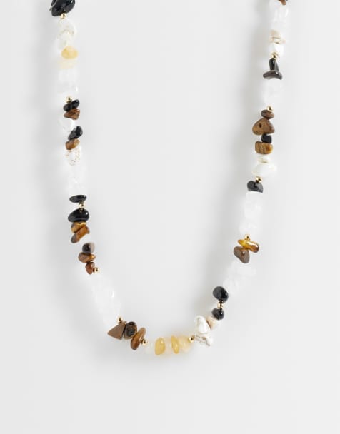 ASOS DESIGN mixed semi-precious chipping stone necklace in multi - view 1