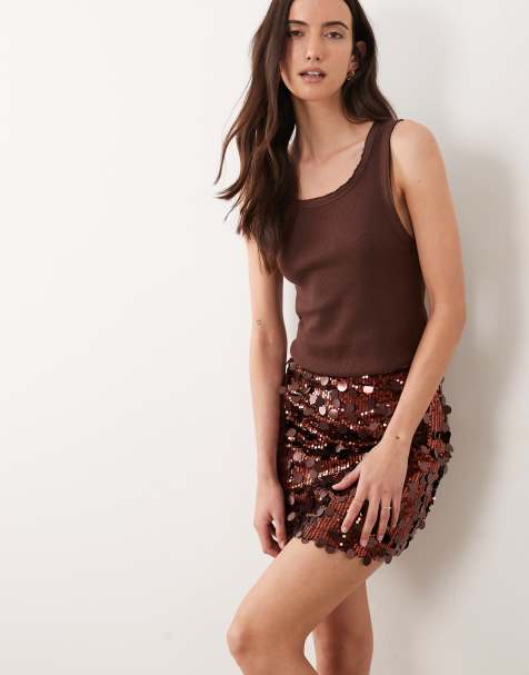 ASOS DESIGN mixed sequin mini skirt in chocolate - view 1