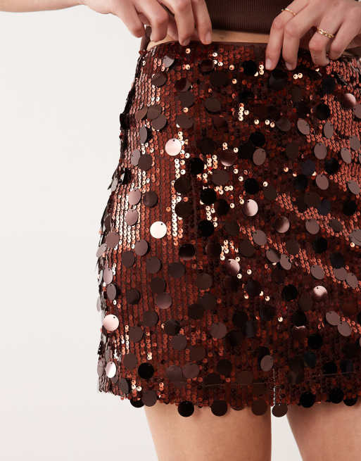 ASOS DESIGN mixed sequin mini skirt in chocolate, 2 of 5