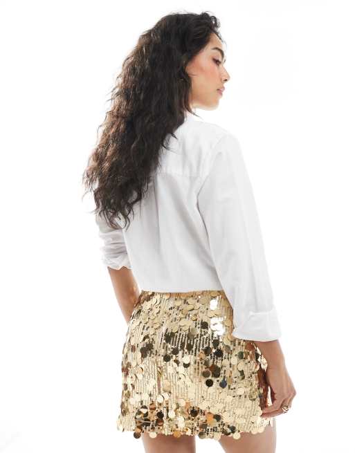 ASOS DESIGN mixed sequin mini skirt in gold