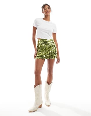mixed sequin mini skirt in green