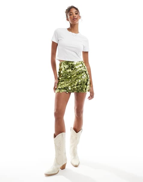 ASOS DESIGN mixed sequin mini skirt in green - view 1