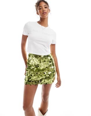 Asos Design Mixed Sequin Mini Skirt In Green