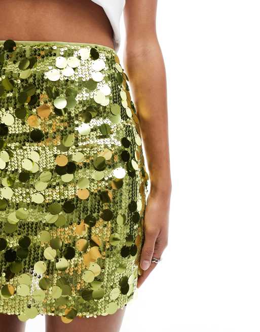 ASOS DESIGN mixed sequin mini skirt in green