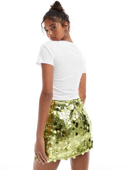 ASOS DESIGN mixed sequin mini skirt in green ASOS