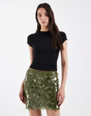 Asos Design Mixed Sequin Mini Skirt In Black
