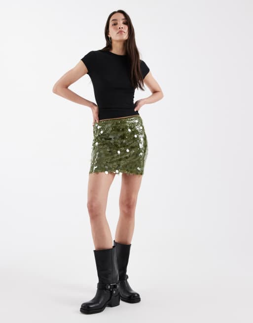 ASOS DESIGN mixed sequin mini skirt in green, 2 of 5