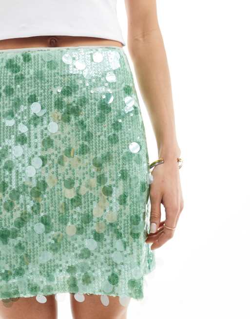 ASOS DESIGN mixed sequin mini skirt in mint green