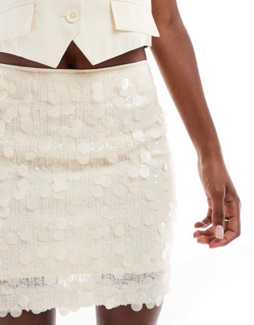 ASOS DESIGN mixed sequin mini skirt in white