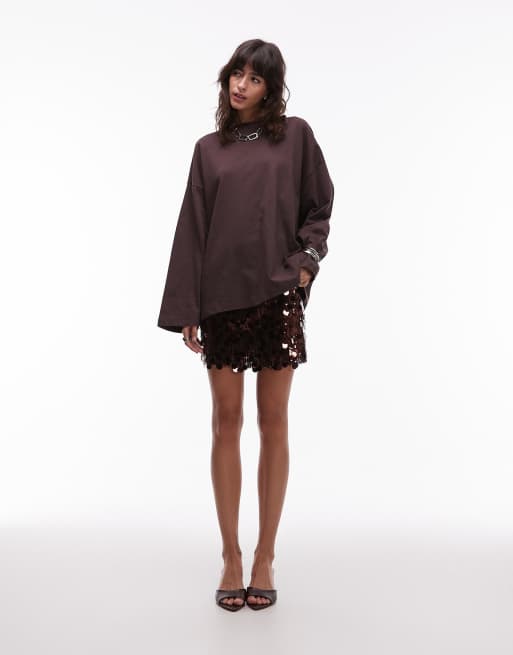 ASOS DESIGN mixed sequins mini skirt in brown